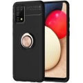 Samsung Galaxy A02s Kılıf Renkli Silikon Yüzüklü Standlı Auto Focus Ravel Kapak - Rose Gold
