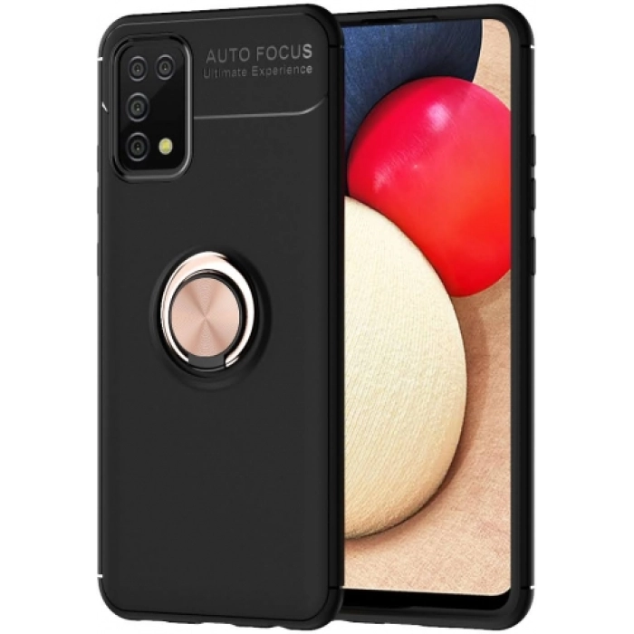 Samsung Galaxy A02s Kılıf Renkli Silikon Yüzüklü Standlı Auto Focus Ravel Kapak - Rose Gold