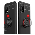 Samsung Galaxy A02s Kılıf Renkli Silikon Yüzüklü Standlı Auto Focus Ravel Kapak - Siyah