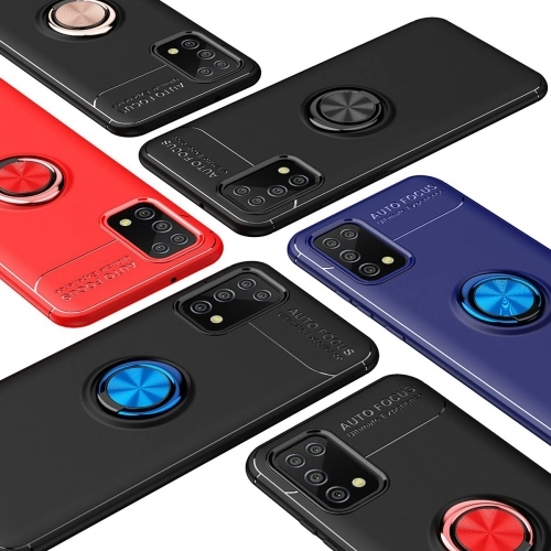 Samsung Galaxy A02s Kılıf Renkli Silikon Yüzüklü Standlı Auto Focus Ravel Kapak - Siyah