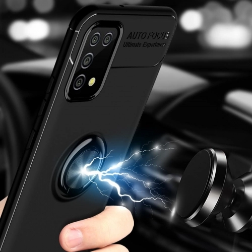 Samsung Galaxy A02s Kılıf Renkli Silikon Yüzüklü Standlı Auto Focus Ravel Kapak - Siyah