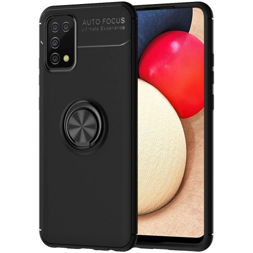Samsung Galaxy A02s Kılıf Renkli Silikon Yüzüklü Standlı Auto Focus Ravel Kapak - Siyah