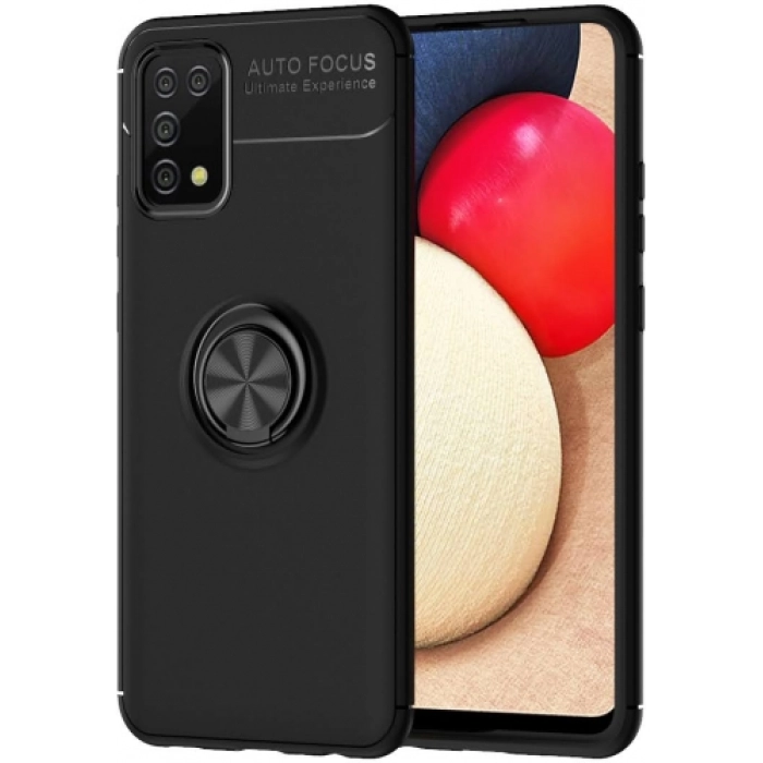 Samsung Galaxy A02s Kılıf Renkli Silikon Yüzüklü Standlı Auto Focus Ravel Kapak - Siyah