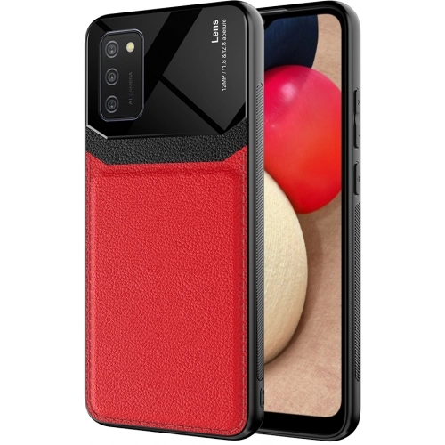 Samsung Galaxy A02s Kılıf Deri Görünümlü Emiks Kapak - Kırmızı