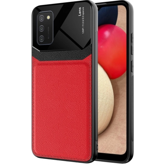 Samsung Galaxy A02s Kılıf Deri Görünümlü Emiks Kapak - Kırmızı
