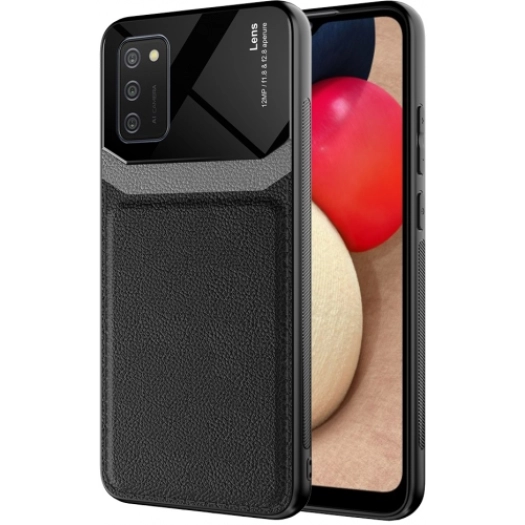 Samsung Galaxy A02s Kılıf Deri Görünümlü Emiks Kapak - Siyah