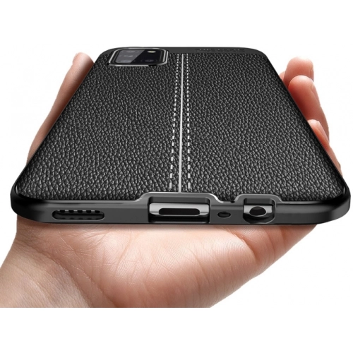 Samsung Galaxy A02s Kılıf Deri Görünümlü Lüks Parmak İzi Bırakmaz Niss Silikon Kapak - Siyah