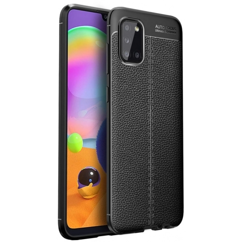 Samsung Galaxy A02s Kılıf Deri Görünümlü Lüks Parmak İzi Bırakmaz Niss Silikon Kapak - Siyah