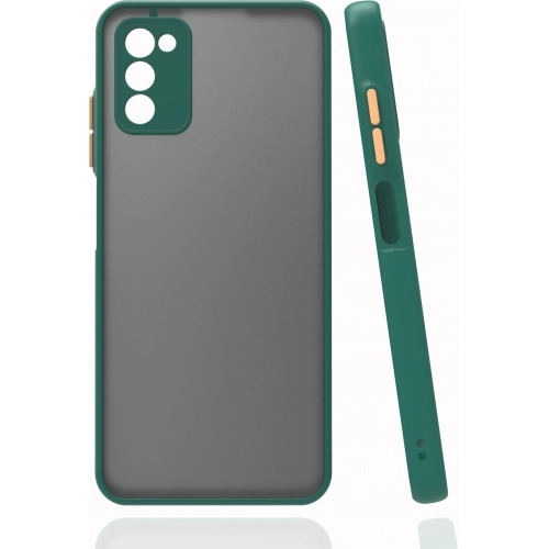 Samsung Galaxy A03s Kılıf Kamera Korumalı Arkası Şeffaf Mat Silikon Kapak - Koyu Yeşil