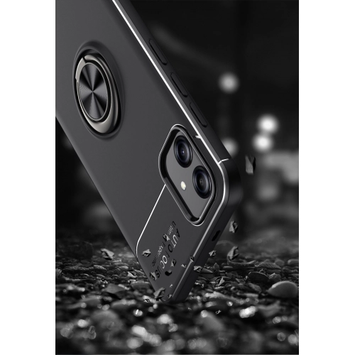 Samsung Galaxy A04e Kılıf Renkli Silikon Yüzüklü Standlı Auto Focus Ravel Kapak - Mavi - Siyah