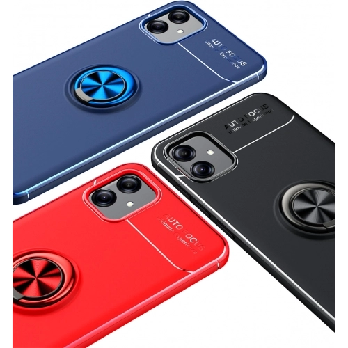 Samsung Galaxy A04e Kılıf Renkli Silikon Yüzüklü Standlı Auto Focus Ravel Kapak - Mavi - Siyah