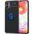 Samsung Galaxy A04e Kılıf Renkli Silikon Yüzüklü Standlı Auto Focus Ravel Kapak - Mavi - Siyah