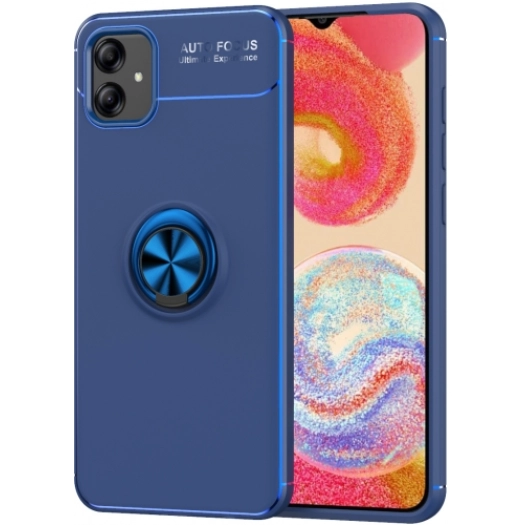 Samsung Galaxy A04e Kılıf Renkli Silikon Yüzüklü Standlı Auto Focus Ravel Kapak - Mavi