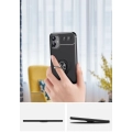 Samsung Galaxy A04e Kılıf Renkli Silikon Yüzüklü Standlı Auto Focus Ravel Kapak - Siyah