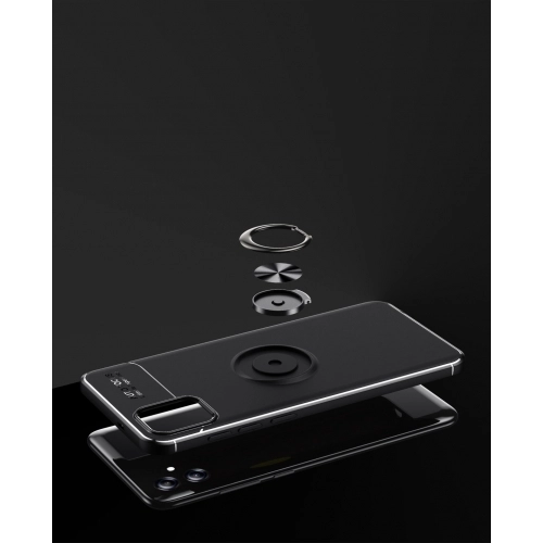 Samsung Galaxy A04e Kılıf Renkli Silikon Yüzüklü Standlı Auto Focus Ravel Kapak - Siyah