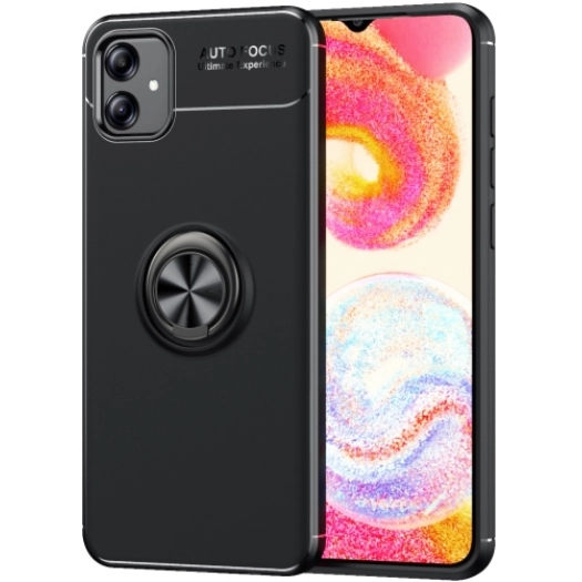 Samsung Galaxy A04e Kılıf Renkli Silikon Yüzüklü Standlı Auto Focus Ravel Kapak - Siyah