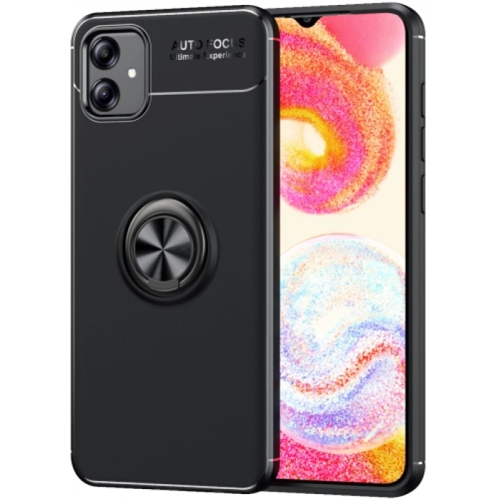 Samsung Galaxy A04e Kılıf Renkli Silikon Yüzüklü Standlı Auto Focus Ravel Kapak - Siyah
