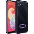 Samsung Galaxy A04e Kılıf Kamera Lens Korumalı Şeffaf Renkli Logo Gösteren Parlak Kapak - Koyu Mor