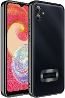 Samsung Galaxy A04e Kılıf Kamera Lens Korumalı Şeffaf Renkli Logo Gösteren Parlak Kapak - Siyah