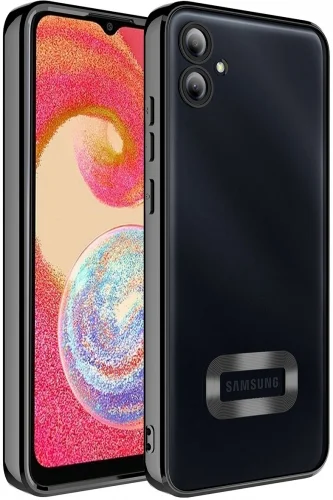 Samsung Galaxy A04e Kılıf Kamera Korumalı Silikon Logo Açık Omega Kapak - Siyah