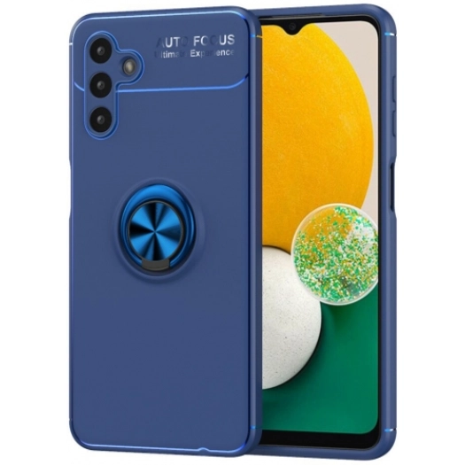 Samsung Galaxy A04s Kılıf Renkli Silikon Yüzüklü Standlı Auto Focus Ravel Kapak - Mavi