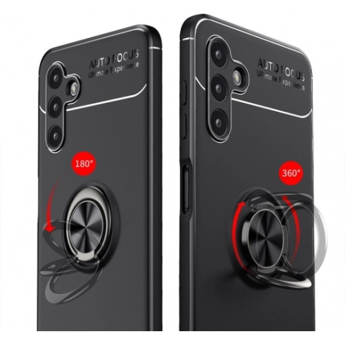 Samsung Galaxy A04s Kılıf Renkli Silikon Yüzüklü Standlı Auto Focus Ravel Kapak - Siyah