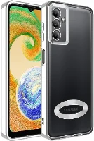 Samsung Galaxy A04s Kılıf Kamera Lens Korumalı Şeffaf Renkli Logo Gösteren Parlak Kapak - Gümüş