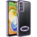 Samsung Galaxy A04s Kılıf Kamera Lens Korumalı Şeffaf Renkli Logo Gösteren Parlak Kapak - Lila