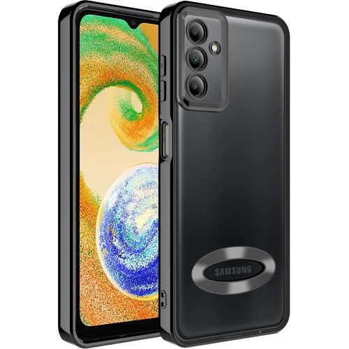 Samsung Galaxy A04s Kılıf Kamera Lens Korumalı Şeffaf Renkli Logo Gösteren Parlak Kapak - Siyah