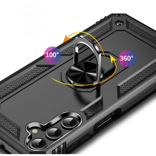 Samsung Galaxy A05s Kılıf Silikon Zırhlı Standlı Yüzüklü Mıknatıslı Tank Kapak - Siyah