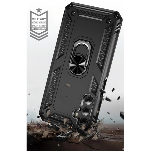 Samsung Galaxy A05s Kılıf Silikon Zırhlı Standlı Yüzüklü Mıknatıslı Tank Kapak - Siyah