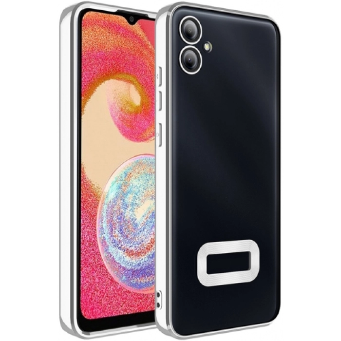 Samsung Galaxy A06 Kılıf Kamera Lens Korumalı Şeffaf Renkli Logo Gösteren Parlak Kapak - Gümüş