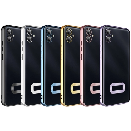 Samsung Galaxy A06 Kılıf Kamera Lens Korumalı Şeffaf Renkli Logo Gösteren Parlak Kapak - Siyah