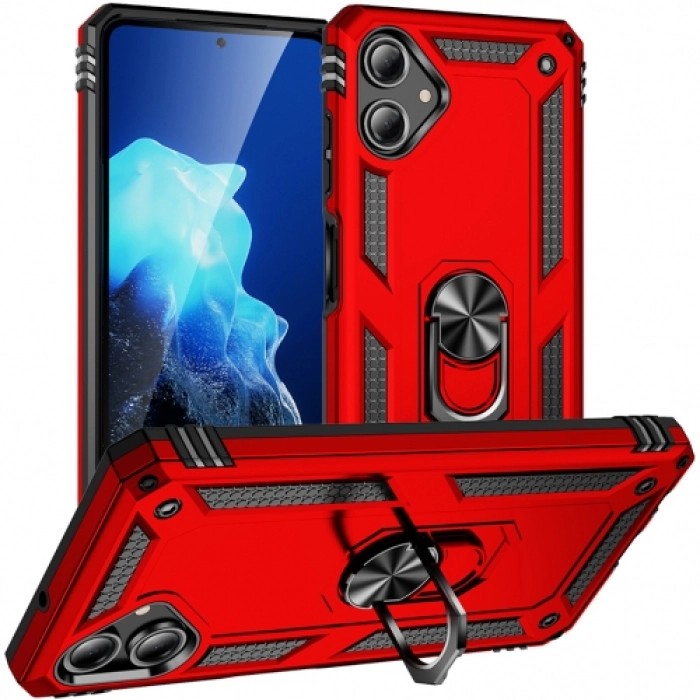 Samsung Galaxy A06 Kılıf Silikon Zırhlı Standlı Yüzüklü Mıknatıslı Tank Kapak - Kırmızı