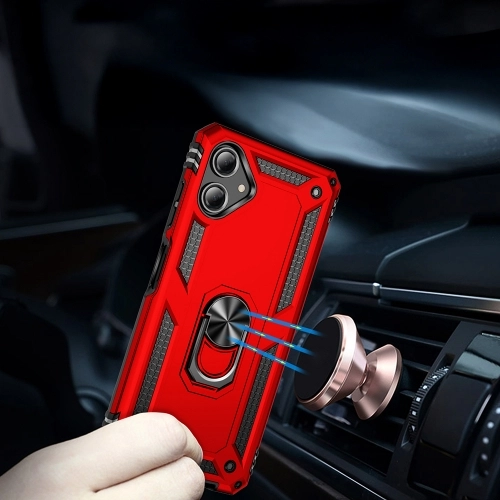 Samsung Galaxy A06 Kılıf Silikon Zırhlı Standlı Yüzüklü Mıknatıslı Tank Kapak - Kırmızı