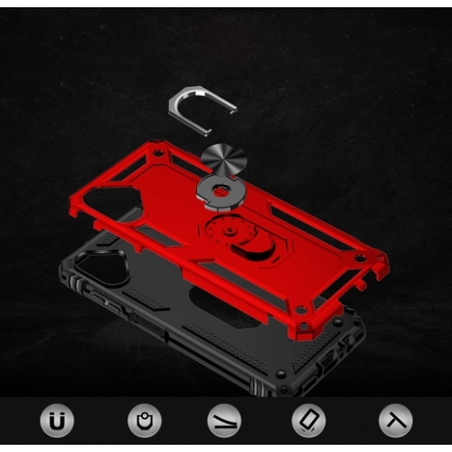 Samsung Galaxy A06 Kılıf Silikon Zırhlı Standlı Yüzüklü Mıknatıslı Tank Kapak - Kırmızı