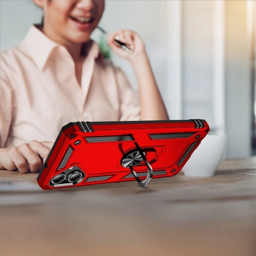 Samsung Galaxy A06 Kılıf Silikon Zırhlı Standlı Yüzüklü Mıknatıslı Tank Kapak - Siyah