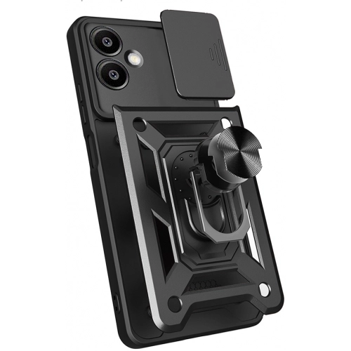 Samsung Galaxy A06 Kılıf Zırhlı Standlı Silikon Sürgülü Kamera Korumalı Tank Kapak - Mavi