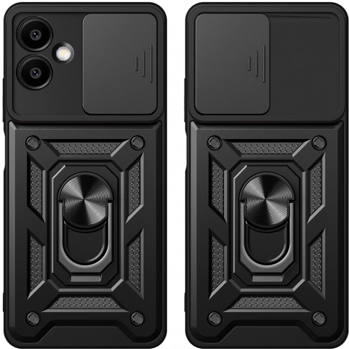 Samsung Galaxy A06 Kılıf Zırhlı Standlı Silikon Sürgülü Kamera Korumalı Tank Kapak - Mavi