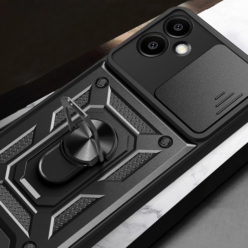 Samsung Galaxy A06 Kılıf Zırhlı Standlı Silikon Sürgülü Kamera Korumalı Tank Kapak - Mavi