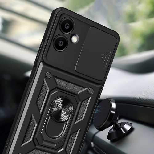 Samsung Galaxy A06 Kılıf Zırhlı Standlı Silikon Sürgülü Kamera Korumalı Tank Kapak - Siyah