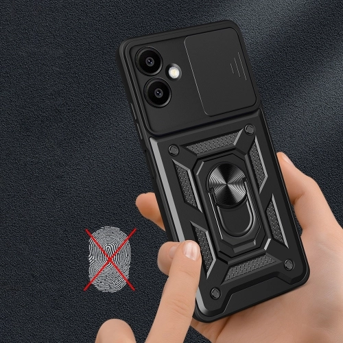 Samsung Galaxy A06 Kılıf Zırhlı Standlı Silikon Sürgülü Kamera Korumalı Tank Kapak - Siyah