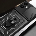 Samsung Galaxy A06 Kılıf Zırhlı Standlı Silikon Sürgülü Kamera Korumalı Tank Kapak - Siyah