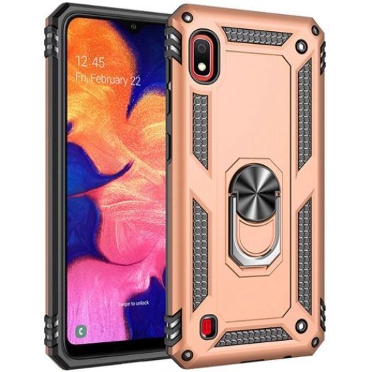 Samsung Galaxy A10 Kılıf Silikon Zırhlı Standlı Yüzüklü Mıknatıslı Tank Kapak - Gold