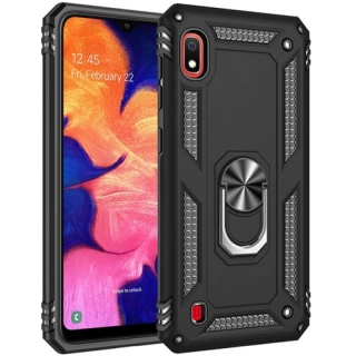 Samsung Galaxy A10 Kılıf Silikon Zırhlı Standlı Yüzüklü Mıknatıslı Tank Kapak - Siyah