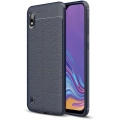 Samsung Galaxy A10 Kılıf Deri Görünümlü Lüks Parmak İzi Bırakmaz Niss Silikon Kapak - Lacivert
