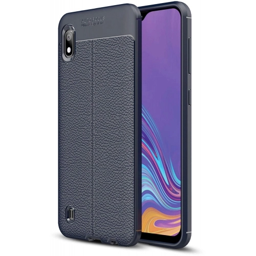 Samsung Galaxy A10 Kılıf Deri Görünümlü Lüks Parmak İzi Bırakmaz Niss Silikon Kapak - Lacivert
