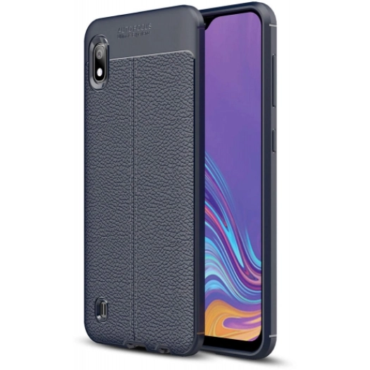 Samsung Galaxy A10 Kılıf Deri Görünümlü Lüks Parmak İzi Bırakmaz Niss Silikon Kapak - Lacivert