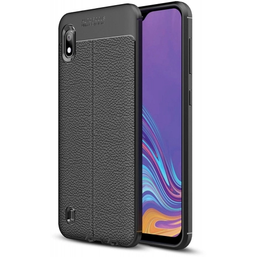 Samsung Galaxy A10 Kılıf Deri Görünümlü Lüks Parmak İzi Bırakmaz Niss Silikon Kapak - Siyah