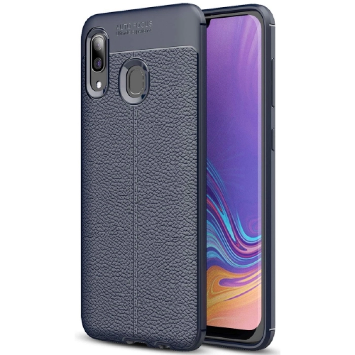 Samsung Galaxy A10s Kılıf Deri Görünümlü Lüks Parmak İzi Bırakmaz Niss Silikon Kapak - Lacivert